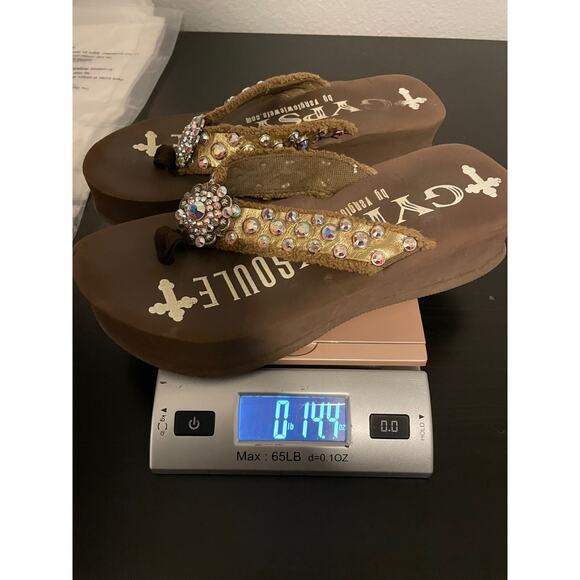 Gypsy Soule Womens Platform Flip Flop Sandals Size 9 Brown Bedazzled Western - Picture 8 of 8